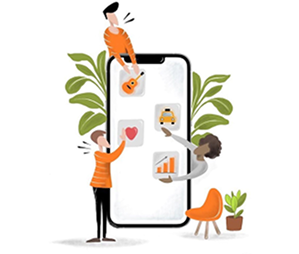 Illustration showing app UX design & features