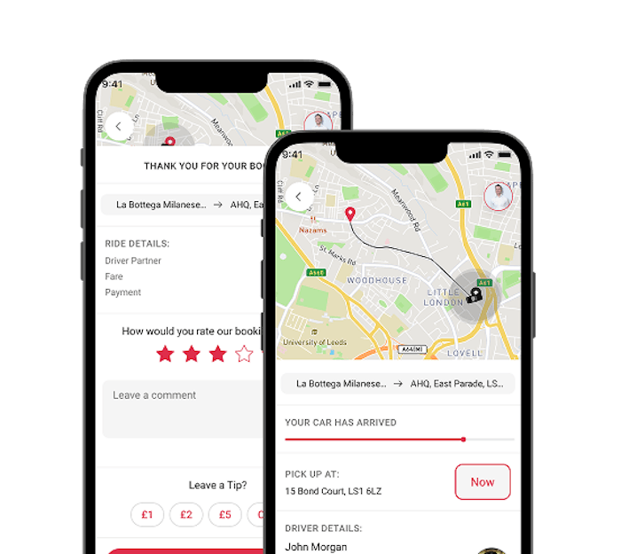 Veezu app booking screen