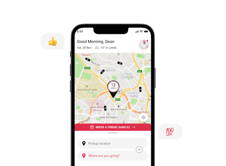 A mockup showing the Veezu app with user reactions