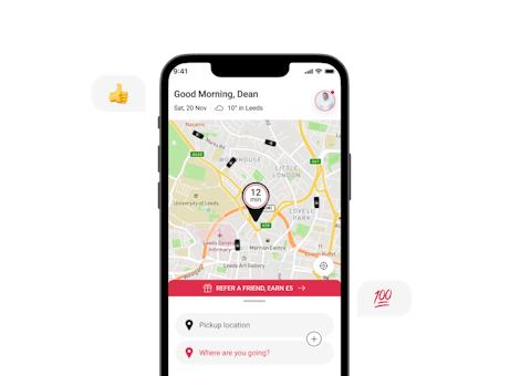 A mockup showing the Veezu app with user reactions