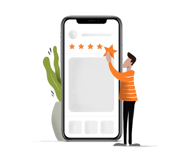An illustration showing app reviews & ratings