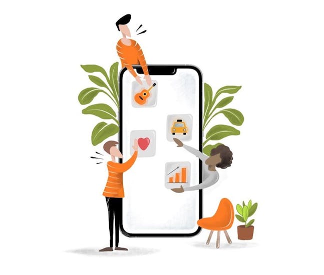 An illustration showing the different features of an app