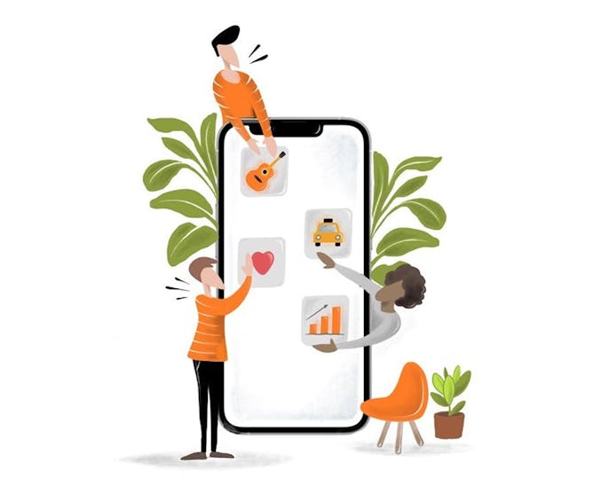 An illustration showing the different features of an app