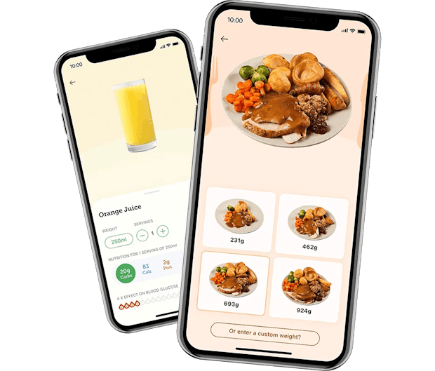 Screens from the Carbs & Cals app