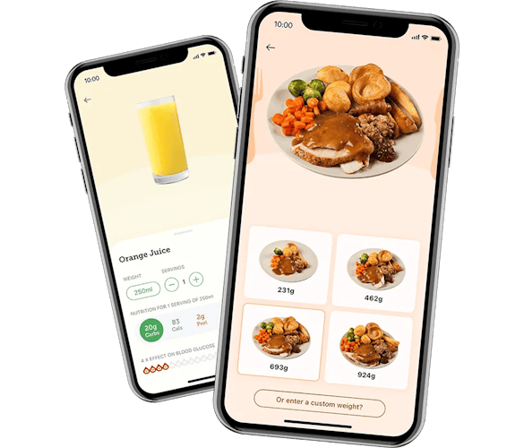 Food tracking screens from the Carbs & Cals app