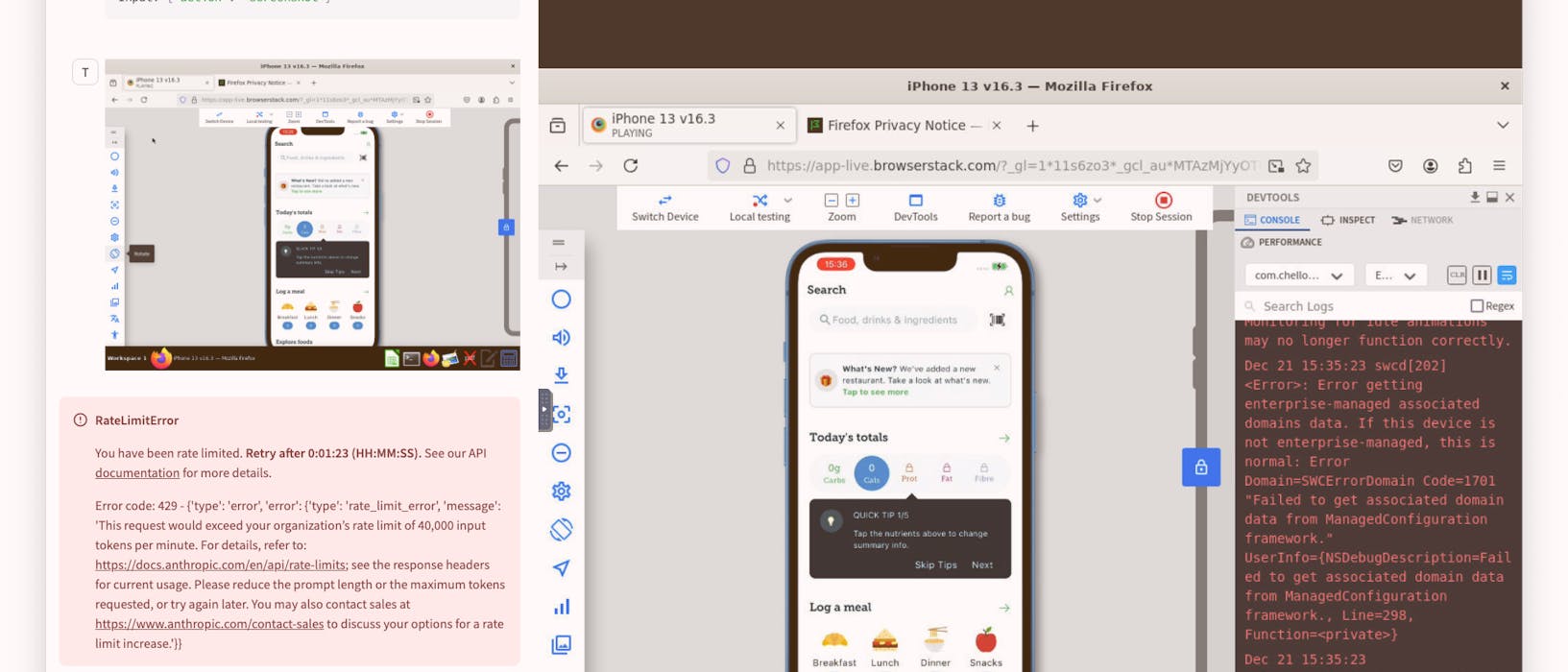 Claude agentic AI for mobile testing