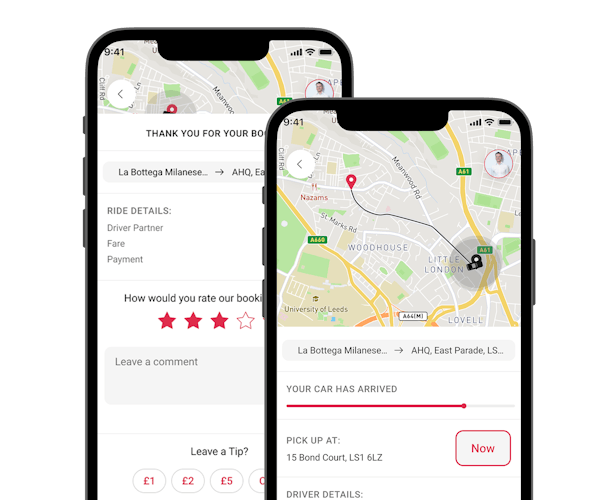 Showing the Booking Screen in the Veezu mobile app