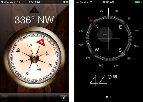 Showing the difference in the compass app between iOS 6 & iOS 7