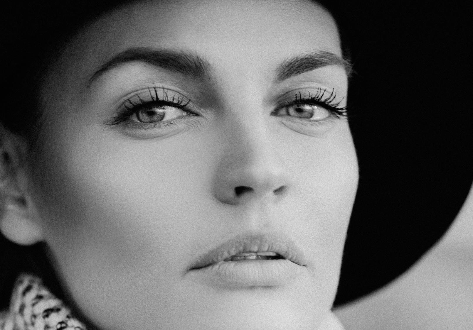 Close up on woman's face with beautiful eye brows.