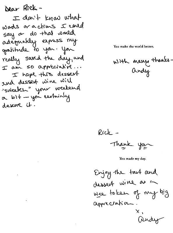 Thank you note from patient - Andy