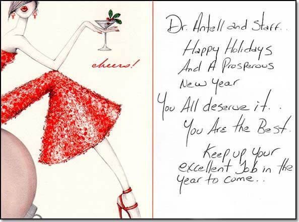 Happy holidays card from patient.