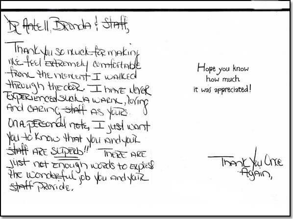 Thank you note from patient.