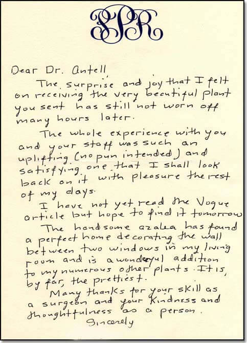 Thank you note from patient.