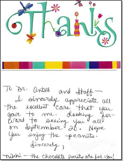 Thank you note from patient.