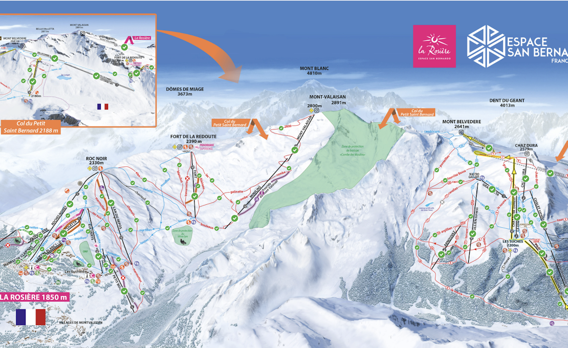 Plan des pistes - La Rosière Espace San Bernardo - Hiver Plan des pistes - La Rosière Espace San Bernardo - Hiver