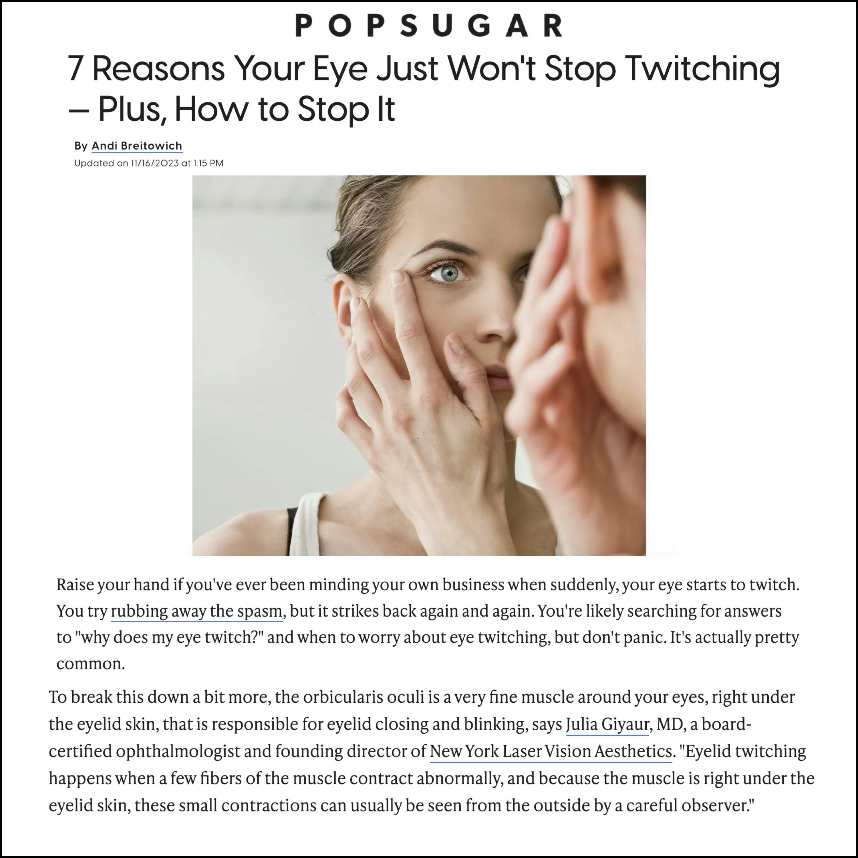 Feature with Dr. Giyaur: 7 Reasons Your Eye Just Won't Stop Twitching - Plus, How to Stop It
