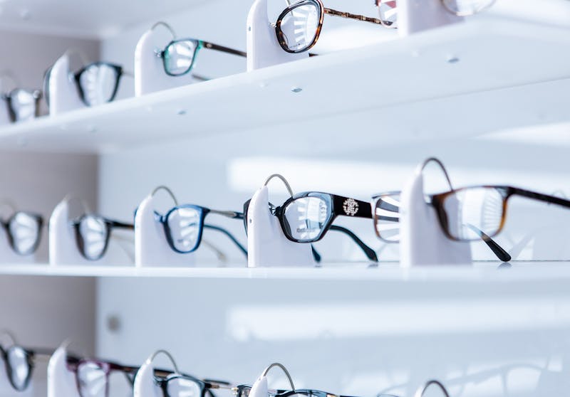 glasses on a shelf
