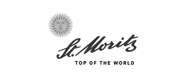 Das Logo von "St Moritz - Top of the World" in Schwarz-Weiss.