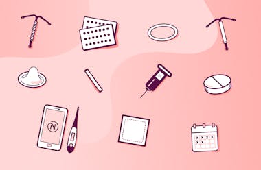 Cartoon depictions of various different birth control methods.