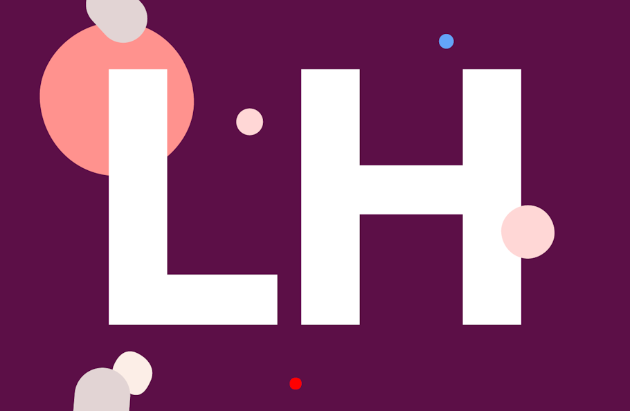 Stylized white text with the letters L and H against a purple background.