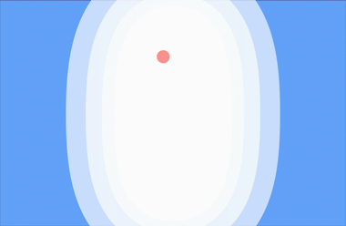 Animation where small red and pink blood spots appear on a white oval shaped pad with a blue background