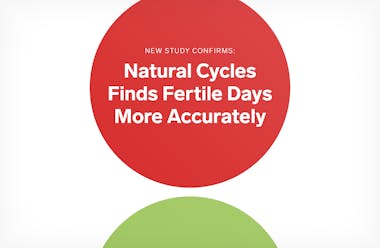 A red and a green circle with the text 'Natural Cycles finds fertile days more accurately'