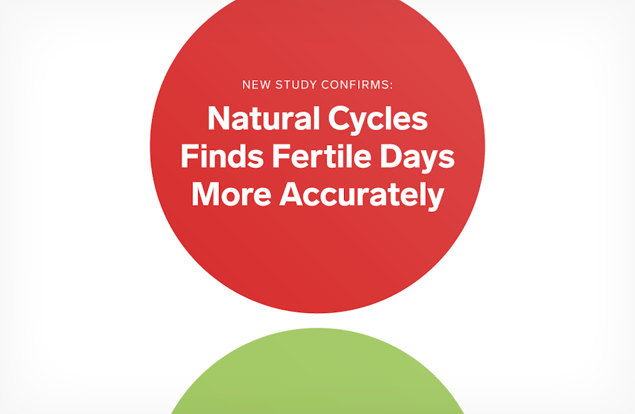 A red and a green circle with the text 'Natural Cycles finds fertile days more accurately'