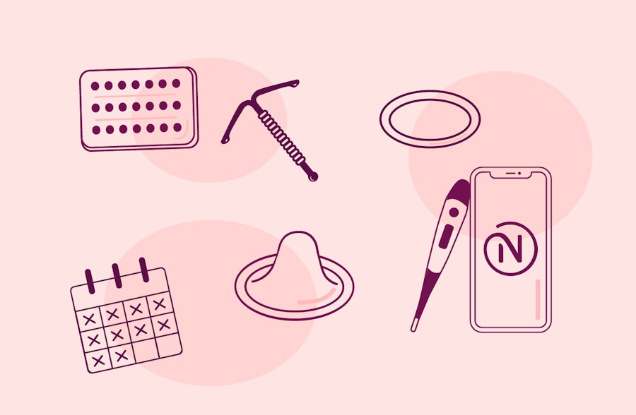 what is birth control? Illustration showing different methods of hormonal and non-hormonal birth control
