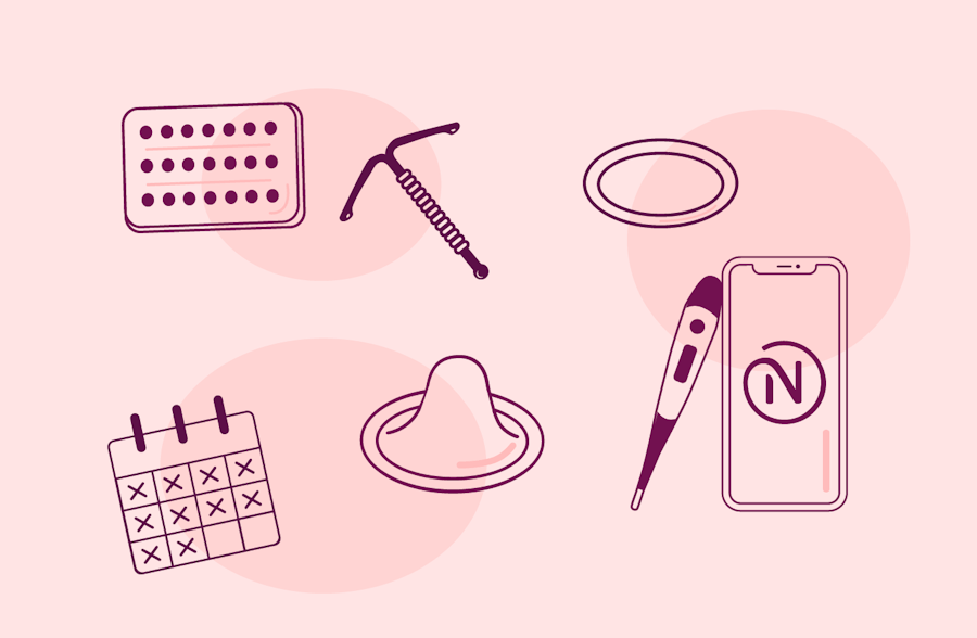 what is birth control? Illustration showing different methods of hormonal and non-hormonal birth control