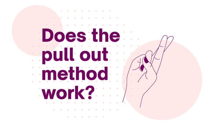 ¿El método de coito interrumpido funciona?” escrito al lado de una ilustración de los dedos cruzados de una mujer.