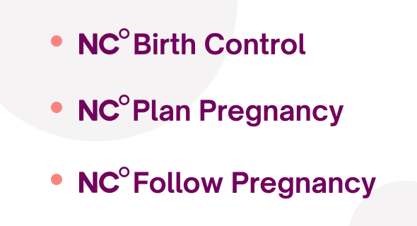 animerad visning av de tre Natural Cycles-lägena, undvika graviditet, planera en graviditet och följa en graviditet