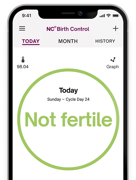 Natural Cycles app with the fertility status "not fertile"