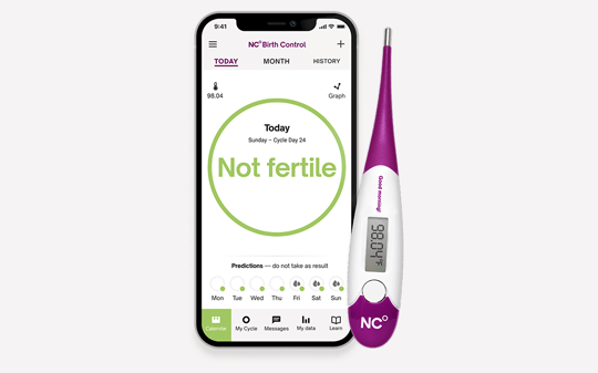 Phone with natural cycles app and a basal thermometer