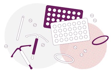 Illustration of hormonal IUDs, implant, pill packets and nuvarings