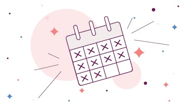 Calendar with xs marking off days surrounded by colored sparkles illustrating the calendar method