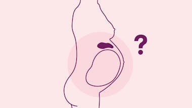 Silhoutte of pregnant woman with highlighted stomach and hanging questionmark