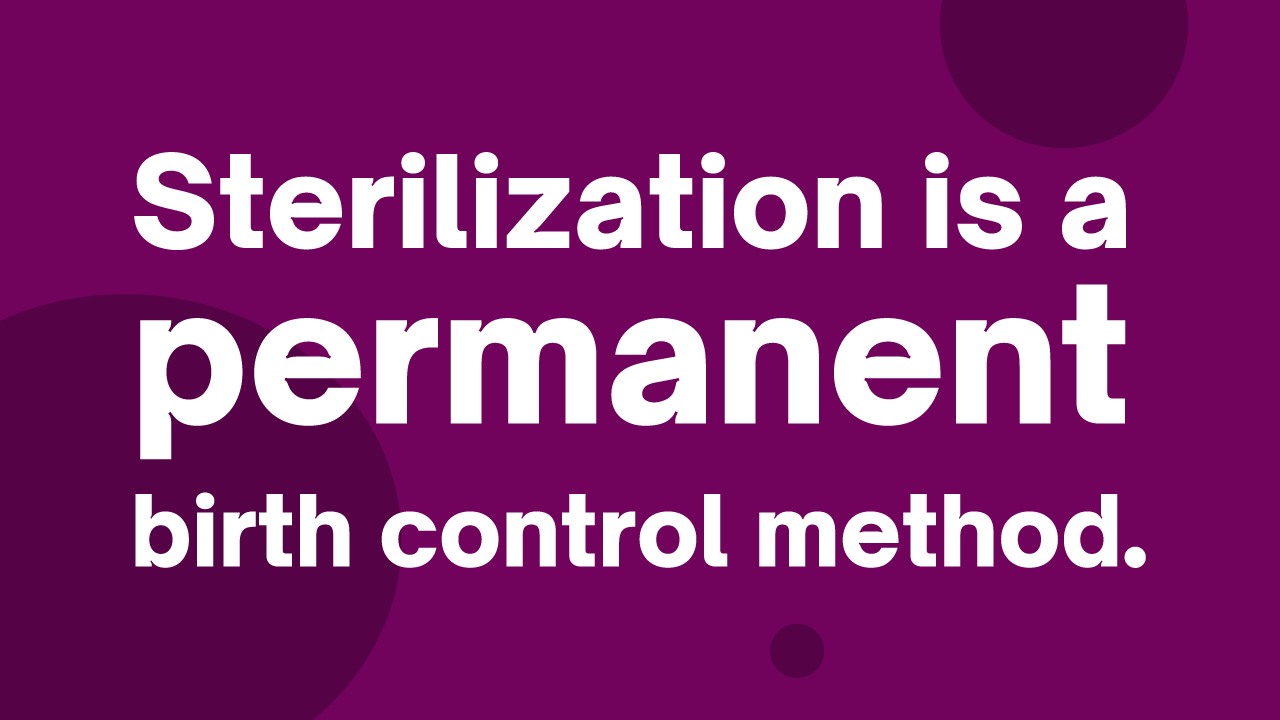 紫色背景的白色文字上写着:绝育是一种永久的避孕方法