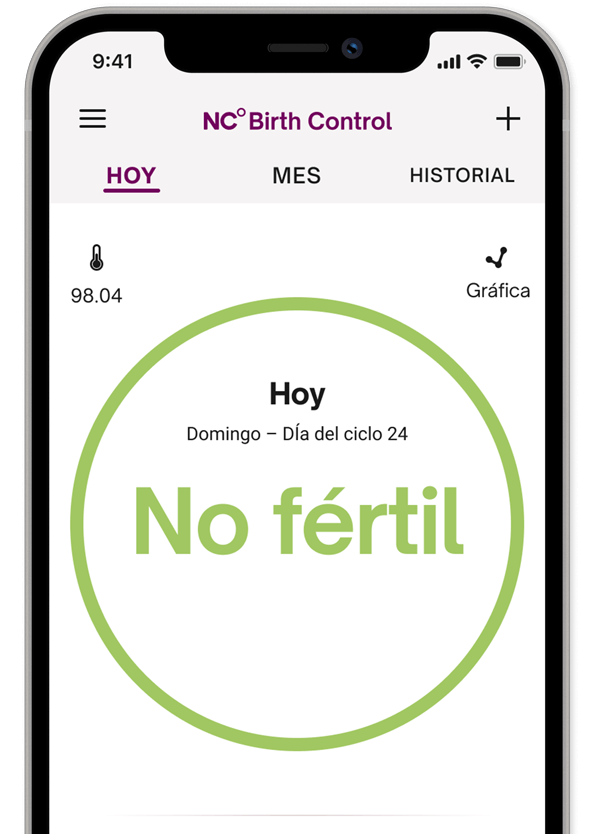 La app Natural Cycles mostrando la pantalla “no fértil”