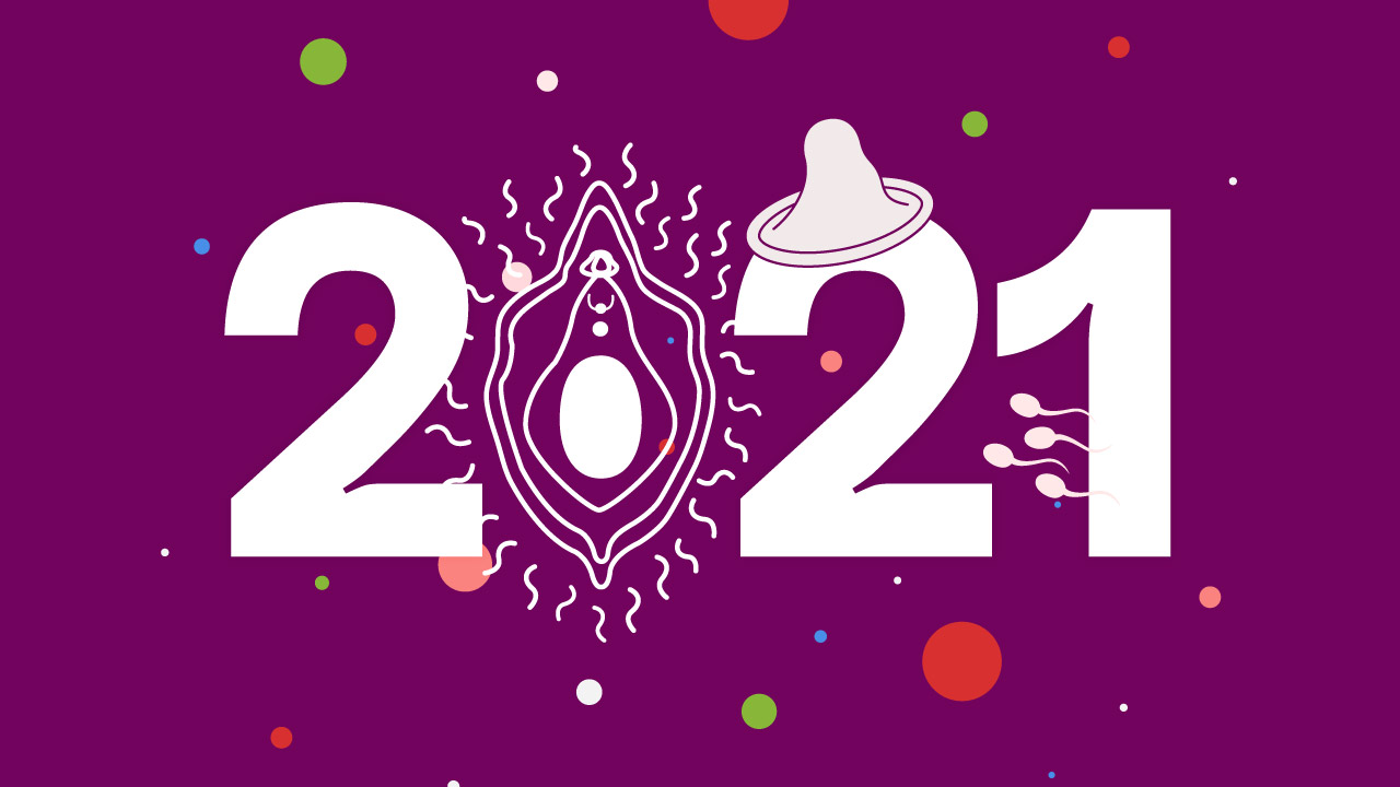 2021 on a colored background featuring a vulva, condom and sperm