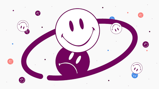 Illustration showing happy an sad smileys around a circle