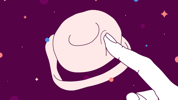 Illustration of finger proding a birth control sponge