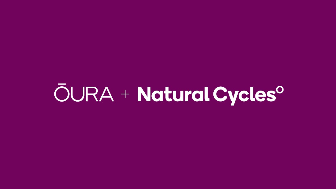 Text on a purple background saying: Oura + Natural Cycles
