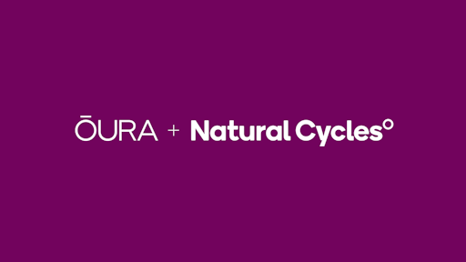 Text on a purple background saying: Oura + Natural Cycles