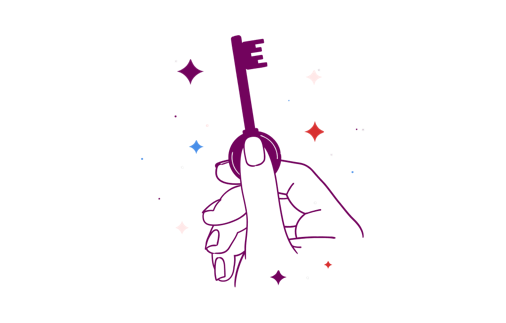 illustartion of a hand holding a purple key with stars around it