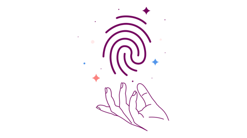 illustration of a hand under a big fingerprint with little stars