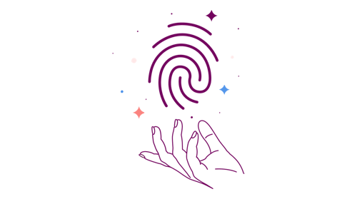 illustration of a hand under a big fingerprint with little stars