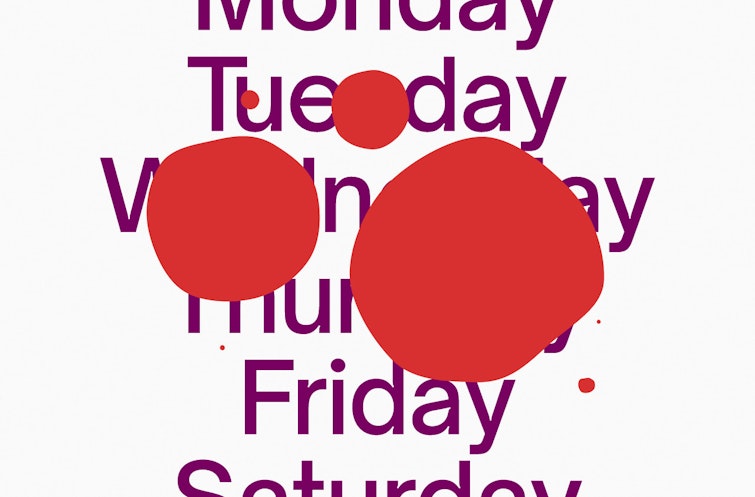 Days of the week written down with bloody blobs partially covering them