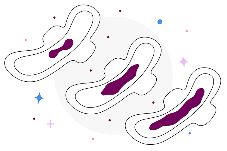 Illustration of period pads showing different levels of bleeding