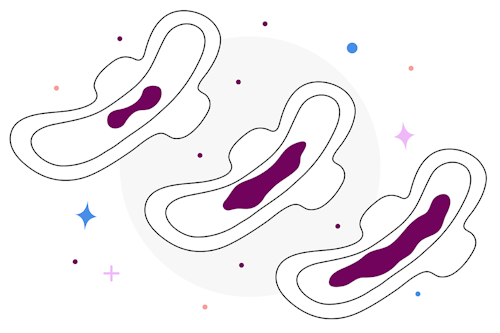 Illustration of period pads showing different levels of bleeding