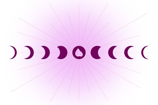 Illustration of moon phases with full moon and blood symbol in the center
